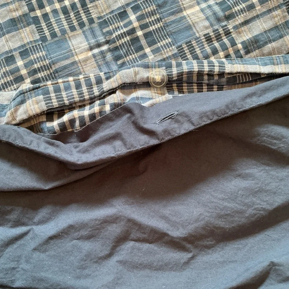 Pottery Barn Teen Full Queen Duvet Blue Madras Plaid PB Dorm 100% Cotton Classic